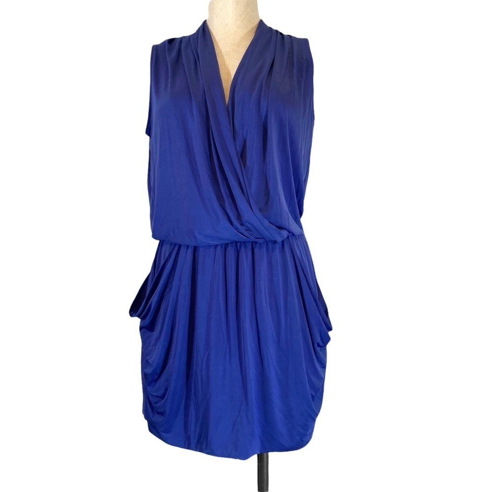 Rachel Roy Women Draped Wrap Grecian Summer Jumper Dress Pockets Royal Blue S